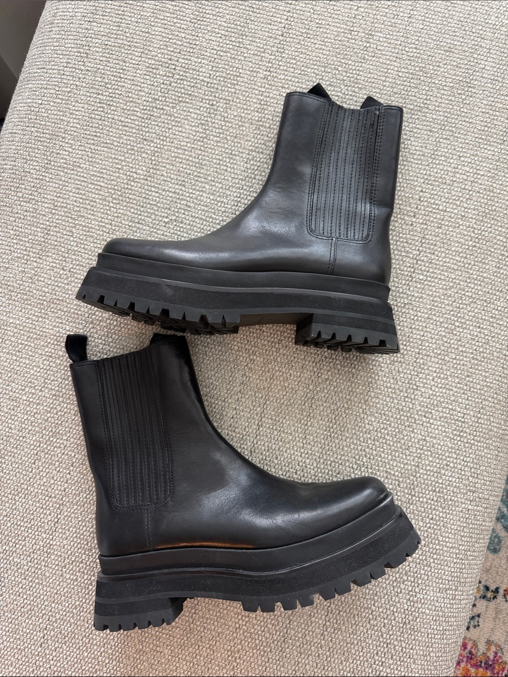 Loeffler Randall Black Lug-Sole Chelsea Ankle Boots